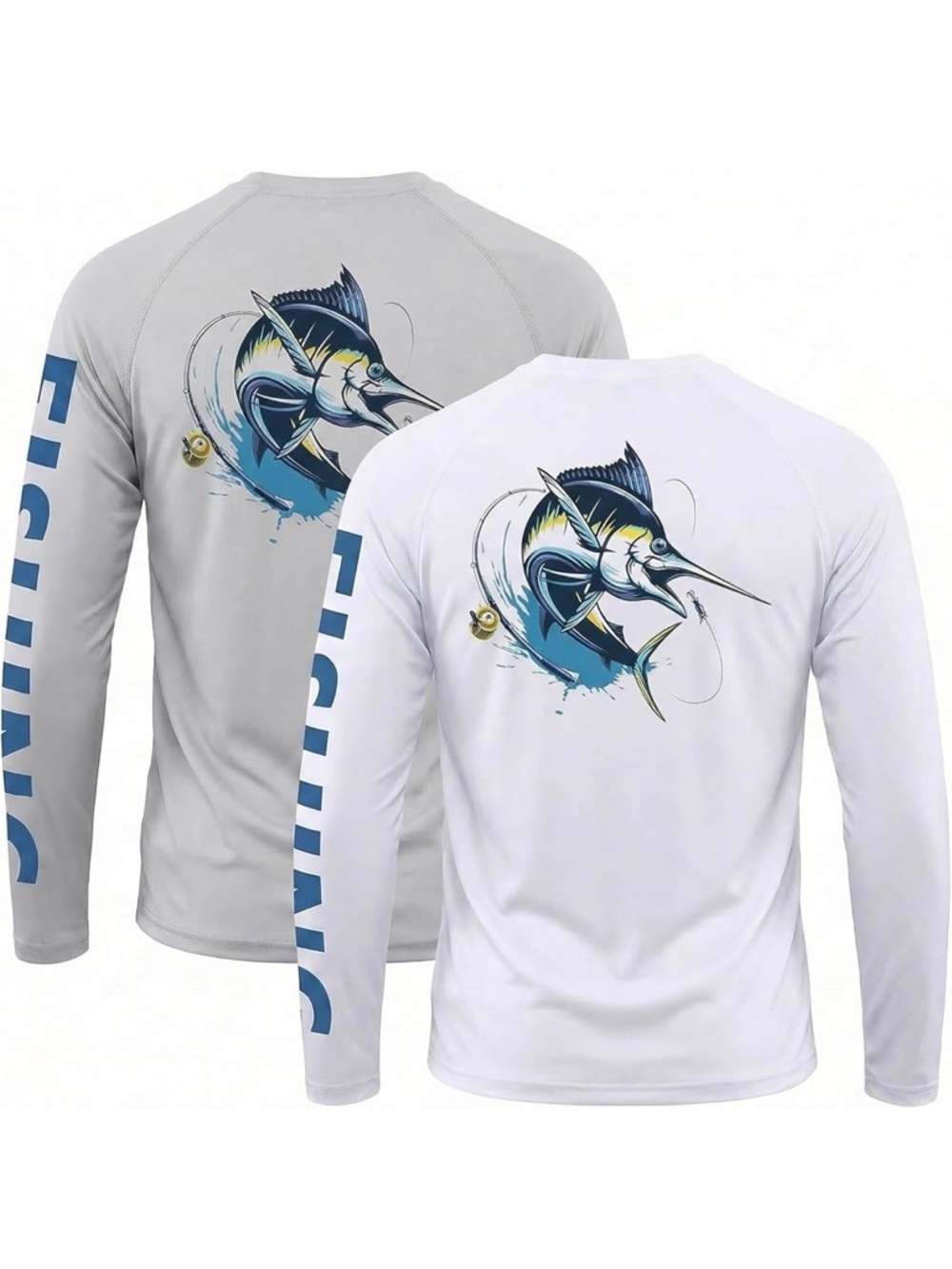 Two Men's Long Sleeve Fishing Performance Shirt - White and Gray. Size Large